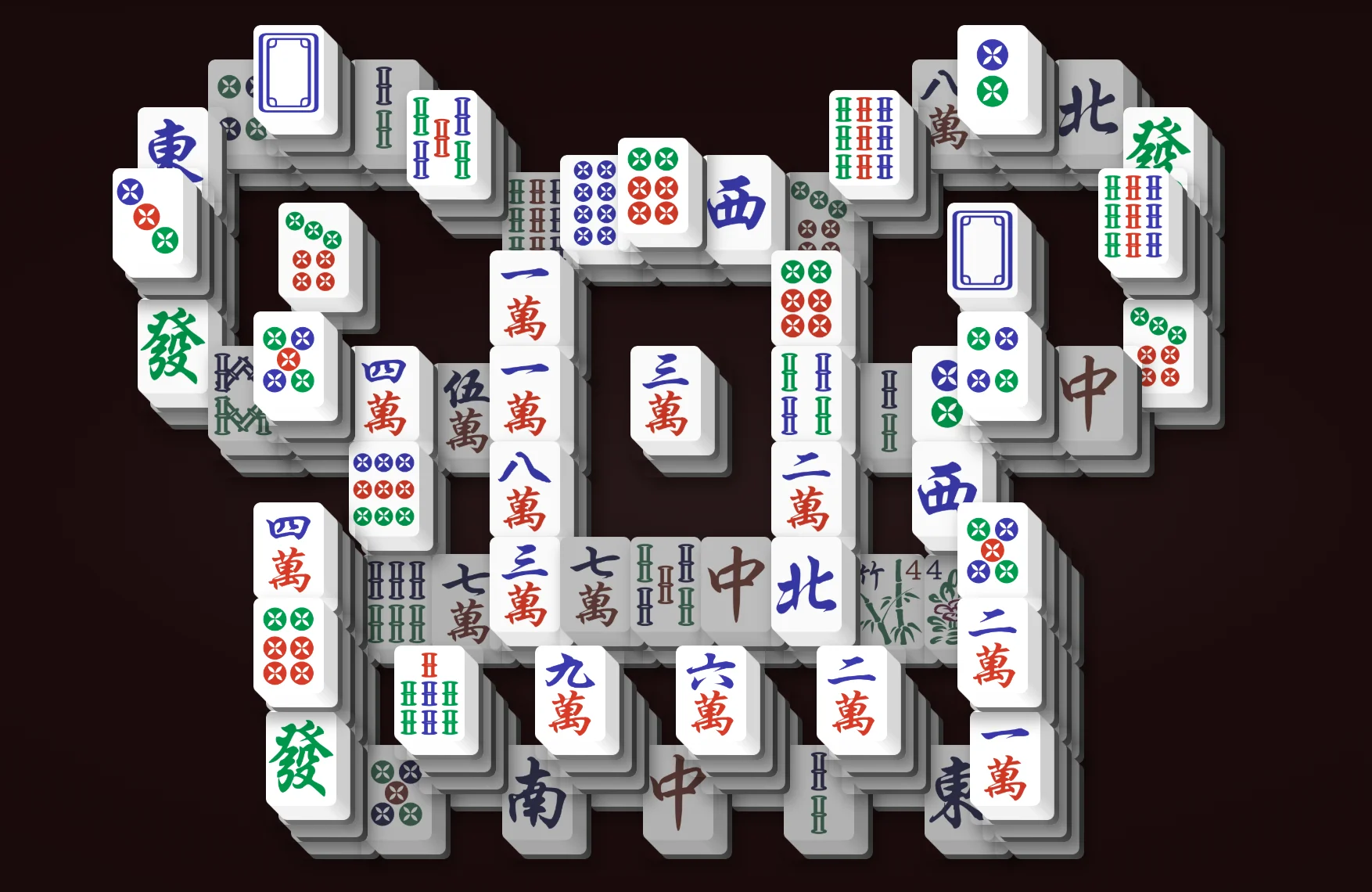 The Dragon Mahjong Solitaire layout seen from above, a long serpentine snake shape with a head, a narrow body, and a tail